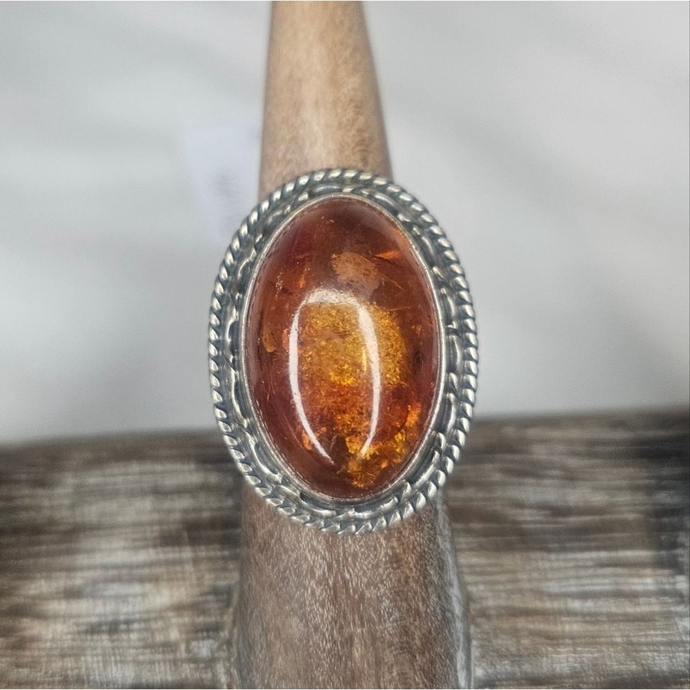 Vintage Sterling Silver Honey Baltic Amber Ring 5ct Natural Collector Gem